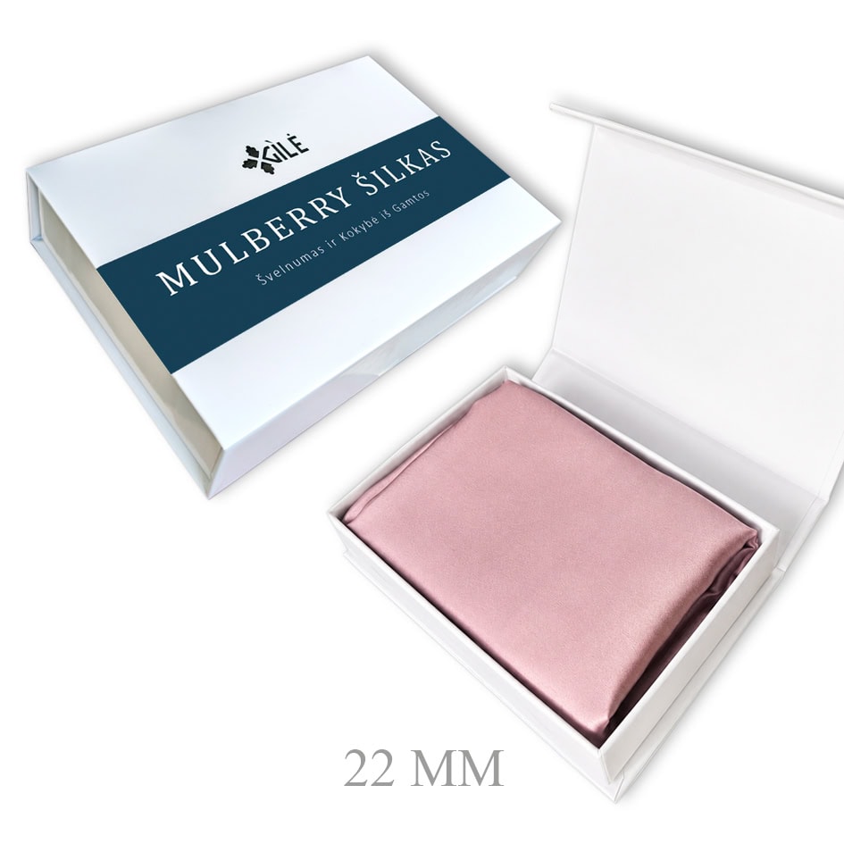 Mulberry šilko pagalvės užvalkalas Pale Mauve 22 mm dėžutėje