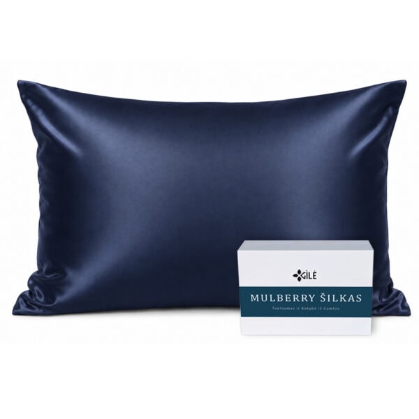 Šilkinis pagalvės užvalkalas Dark Navy 50x70 cm su dovanų dėžute
