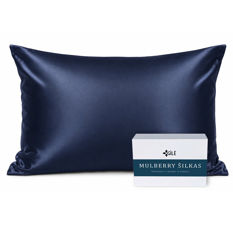 Šilkinis pagalvės užvalkalas Dark Navy 50x70 cm su dovanų dėžute