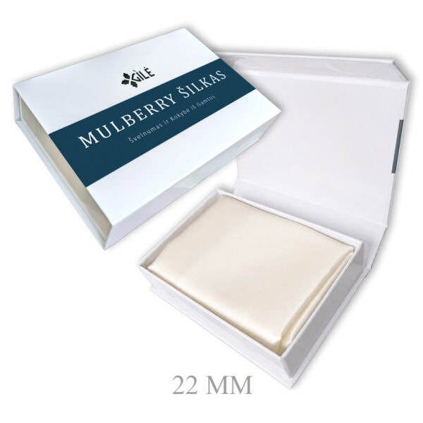 Mulberry šilko pagalvės užvalkalas Cream 22 mm dėžutėje