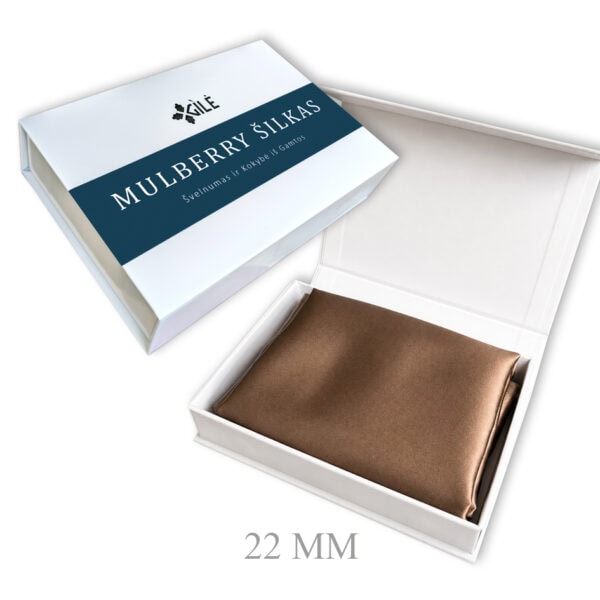 Mulberry šilko pagalvės užvalkalas Macchiato 22 mm dėžutėje
