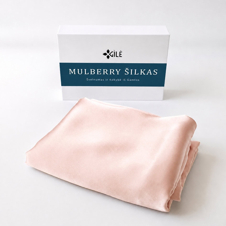 Sulankstytas šilkinis pagalvės užvalkalas Baby Pink su dovanų dėžute