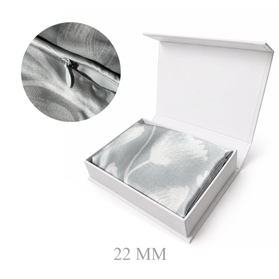 Mulberry šilko pagalvės užvalkalas Silver Bloom 22 mm dėžutėje