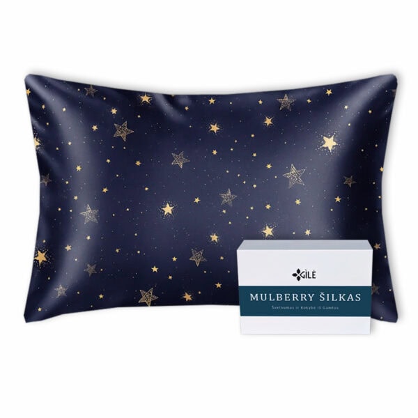 Šilkinis pagalvės užvalkalas Midnight Stars 50x70 cm su dovanų dėžute