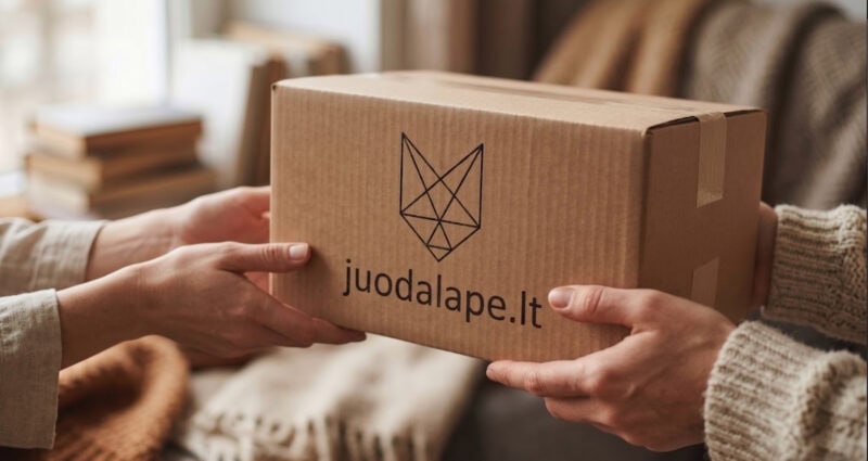 juodalape.lt kartonine dezute su logotipu